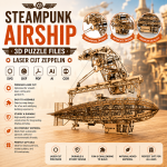 Steampunk Airship 3D Puzzle Laser Cut File | Zeppelin Wooden Model Kit for Glowforge Xtool CNC | Svg Dxf Pdf