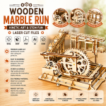 Wooden Marble Run 3D Laser Cut File | Mechanical Marble Machine STEM Kit for Glowforge Xtool CNC | Svg Dxf Pdf