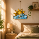 Sunny Sky Stained Glass Suncatcher Pattern, Sun and Clouds Window Hanging Design, Coastal Decor Digital Download - Image 2