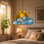 Sunny Sky Stained Glass Suncatcher Pattern, Sun and Clouds Window Hanging Design, Coastal Decor Digital Download - Image 3