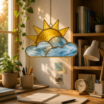 Sunny Sky Stained Glass Suncatcher Pattern, Sun and Clouds Window Hanging Design, Coastal Decor Digital Download - Image 5