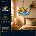 Sunny Sky Stained Glass Suncatcher Pattern, Sun and Clouds Window Hanging Design, Coastal Decor Digital Download