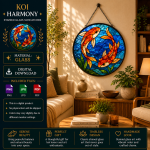 Koi Harmony Stained Glass Suncatcher Pattern, Yin Yang Koi Fish Window Hanging Design, Zen Pond Decor Digital Download