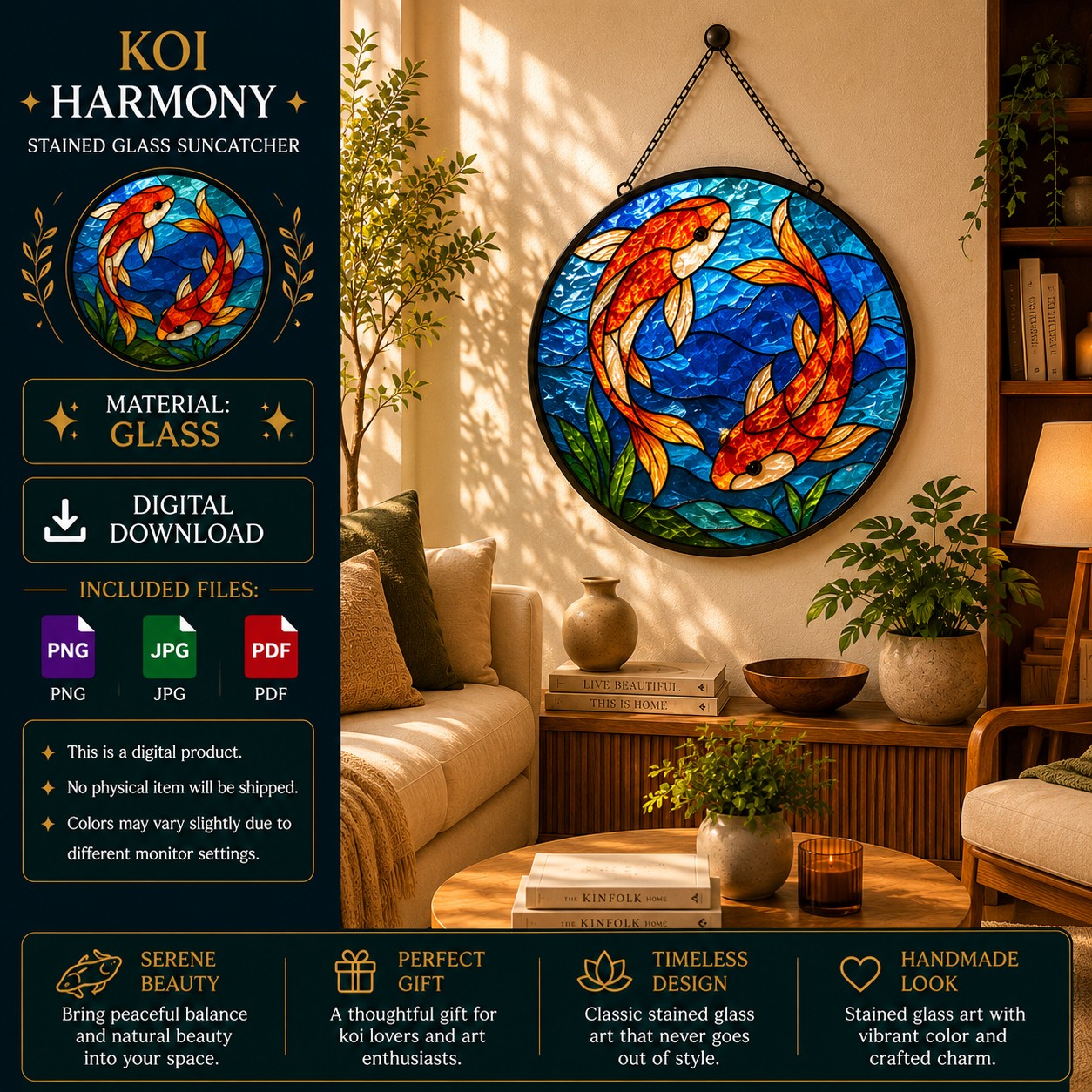 ChatGPT Image Jun 12, 2026, 08_41_06 PM Koi Harmony Stained Glass Suncatcher Pattern, Yin Yang Koi Fish Window Hanging Design, Zen Pond Decor Digital Download - Image 1