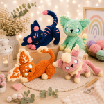 Magical Cat Crochet Pattern PDF, Fantasy Kitty Amigurumi Plush Toy Bundle, Cute Cat Doll Pattern, Digital Download