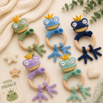 Frog Prince Teething Ring Crochet Pattern PDF, Baby Rattle Amigurumi Pattern, Cute Frog Teether, Digital Download
