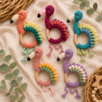 Flamingo Teething Ring Crochet Pattern PDF, Baby Rattle Amigurumi Pattern, Pink Bird Teether, Digital Download