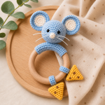 Mouse Teething Ring Crochet Pattern PDF, Baby Rattle Amigurumi Pattern, Cute Mouse Baby Teether, Digital Download - Image 2