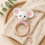 Mouse Teething Ring Crochet Pattern PDF, Baby Rattle Amigurumi Pattern, Cute Mouse Baby Teether, Digital Download - Image 6
