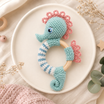 Sandy the Seahorse Teething Ring Crochet Pattern PDF, Baby Rattle Amigurumi Pattern, Ocean Animal Teether, Digital Download - Image 4