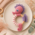 Sandy the Seahorse Teething Ring Crochet Pattern PDF, Baby Rattle Amigurumi Pattern, Ocean Animal Teether, Digital Download - Image 3