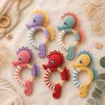 Sandy the Seahorse Teething Ring Crochet Pattern PDF, Baby Rattle Amigurumi Pattern, Ocean Animal Teether, Digital Download