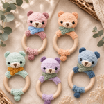 Benny Bear Teething Ring Crochet Pattern PDF, Baby Rattle Amigurumi Pattern, Cute Bear Teether, Digital Download