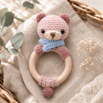 Benny Bear Teething Ring Crochet Pattern PDF, Baby Rattle Amigurumi Pattern, Cute Bear Teether, Digital Download - Image 2