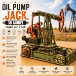 Oil Pump Jack 3D Wooden Model Laser Cut File | Mechanical Industrial Puzzle for Glowforge Xtool CNC | Svg Dxf Pdf