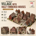 PaperCraft kit Village with Half-Timbered Houses 3d paper model crafting PDF plans DIY template