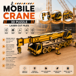 Mobile Crane 3D Puzzle Laser Cut File | Construction Truck Wooden Model Kit for Glowforge Xtool CNC | Svg Dxf Pdf