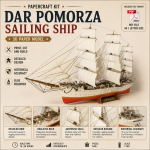 PaperCraft kit Dar Pomorza Sailing Ship 3d paper model crafting kit PDF plans to print cut & DIY paper craft template