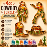 4x Cowboy Bundle 3D Multilayer Laser Cut File | Western Wooden Decor for Glowforge Xtool Cricut CNC | Svg Dxf Eps Png