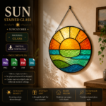 Stained Glass Sun Suncatcher – Handmade Colorful Window Panel, Coastal & Nautical Home Decor, Glass Wall Hanging, Sunlight Reflection Art