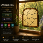 Sandwich Stained Glass Pattern SVG PNG PDF JPG, Bread Suncatcher Template, Kitchen Window Decor, Food Lover Glass Art, Digital Download
