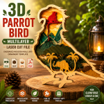 3D Parrot Bird Multilayer Laser Cut File Svg | Engraved Wooden Wall Art Ornament Template for Glowforge, Cricut & CNC | Dxf Eps Pdf Download