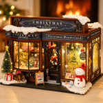 Christmas Wonderland Miniature House Kit | DIY Wooden Gift Shop Dollhouse with LED Light | Handmade Holiday Decor Gift - Image 2