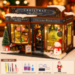 Christmas Wonderland Miniature House Kit | DIY Wooden Gift Shop Dollhouse with LED Light | Handmade Holiday Decor Gift - Image 5