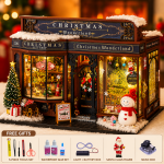 Christmas Wonderland Miniature House Kit | DIY Wooden Gift Shop Dollhouse with LED Light | Handmade Holiday Decor Gift - Image 6