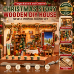 Christmas Story Miniature House Kit | DIY Wooden Dollhouse with LED Light & Music Box | Holiday Decor Gift