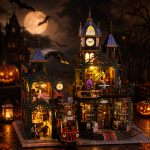 Railtrack Ghost City Miniature House Kit | DIY Haunted Train Station with Moving Train & LED Lights | Halloween Decor Gift - Image 2