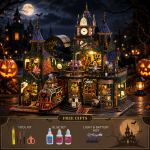 Railtrack Ghost City Miniature House Kit | DIY Haunted Train Station with Moving Train & LED Lights | Halloween Decor Gift - Image 6