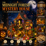 Midnight Forest Mystery House Kit | DIY Halloween Miniature House with LED Lights | Wooden Dollhouse Decor Gift