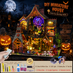 Midnight Forest Mystery House Kit | DIY Halloween Miniature House with LED Lights | Wooden Dollhouse Decor Gift - Image 8