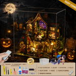 Midnight Forest Mystery House Kit | DIY Halloween Miniature House with LED Lights | Wooden Dollhouse Decor Gift - Image 11
