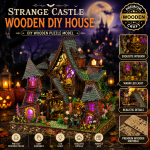 Strange Castle Miniature House Kit | DIY Halloween Witch Cottage with LED Lights | Wooden Dollhouse Decor Gift
