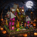 Strange Castle Miniature House Kit | DIY Halloween Witch Cottage with LED Lights | Wooden Dollhouse Decor Gift - Image 5