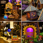 Strange Castle Miniature House Kit | DIY Halloween Witch Cottage with LED Lights | Wooden Dollhouse Decor Gift - Image 3