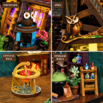 Strange Castle Miniature House Kit | DIY Halloween Witch Cottage with LED Lights | Wooden Dollhouse Decor Gift - Image 4