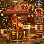 ROKR Dream Gift Factory Music Box Kit | Christmas 3D Wooden DIY Puzzle with Lights | Mechanical Holiday Gift Model EAB01