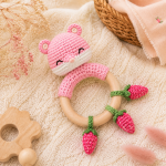 Crochet Hamster Wooden Teething Ring PDF Pattern – Strawberry Baby Teether & Rattle Digital Download | Amigurumi Nursery Toy Tutorial - Image 5