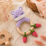 Crochet Hamster Wooden Teething Ring PDF Pattern – Strawberry Baby Teether & Rattle Digital Download | Amigurumi Nursery Toy Tutorial - Image 2