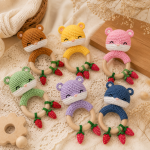 Crochet Hamster Wooden Teething Ring PDF Pattern – Strawberry Baby Teether & Rattle Digital Download | Amigurumi Nursery Toy Tutorial