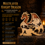 Knight Dragon 3D Multilayer Laser Cut File | Fantasy Wooden Decor for Glowforge Xtool Cricut CNC | Svg Dxf Ai Pdf