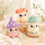 Cute Mushroom Friends No-Sew Crochet Pattern, 3 Amigurumi Plush PDF, Digital Download US Terms