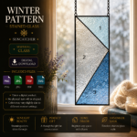 Winter Frost Stained Glass Panel Pattern, Geometric Blue Ice Suncatcher Design, Tiffany Style Window Hanging Craft Template