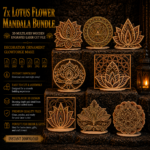 7x Lotus Flower Mandala Bundle 3D Multilayer Laser Cut File | Wooden Mandala Decor for Glowforge Xtool Cricut CNC | Svg Dxf Ai
