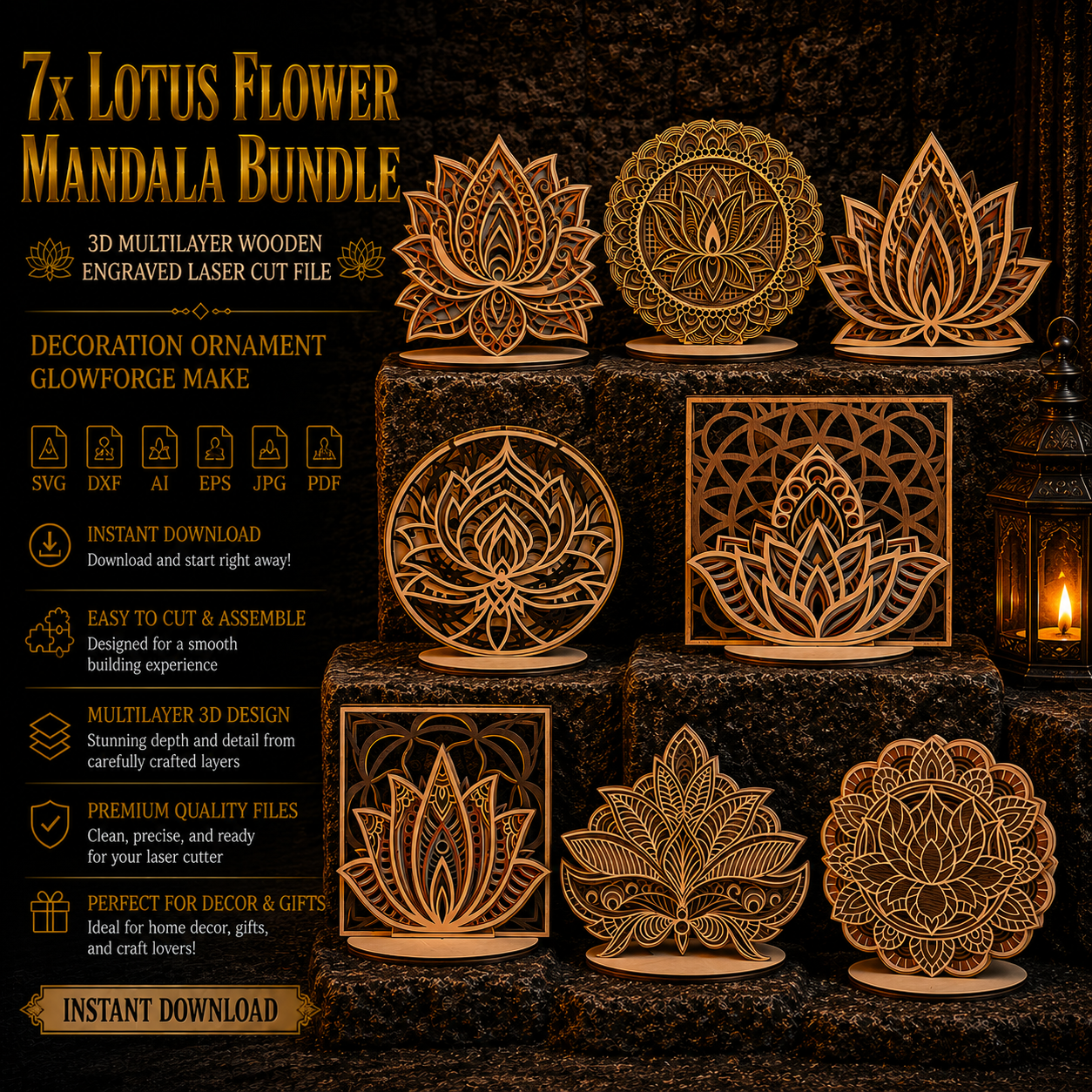 ChatGPT Image Jun 3, 2026, 07_44_22 PM 7x Lotus Flower Mandala Bundle 3D Multilayer Laser Cut File | Wooden Mandala Decor for Glowforge Xtool Cricut CNC | Svg Dxf Ai - Image 1
