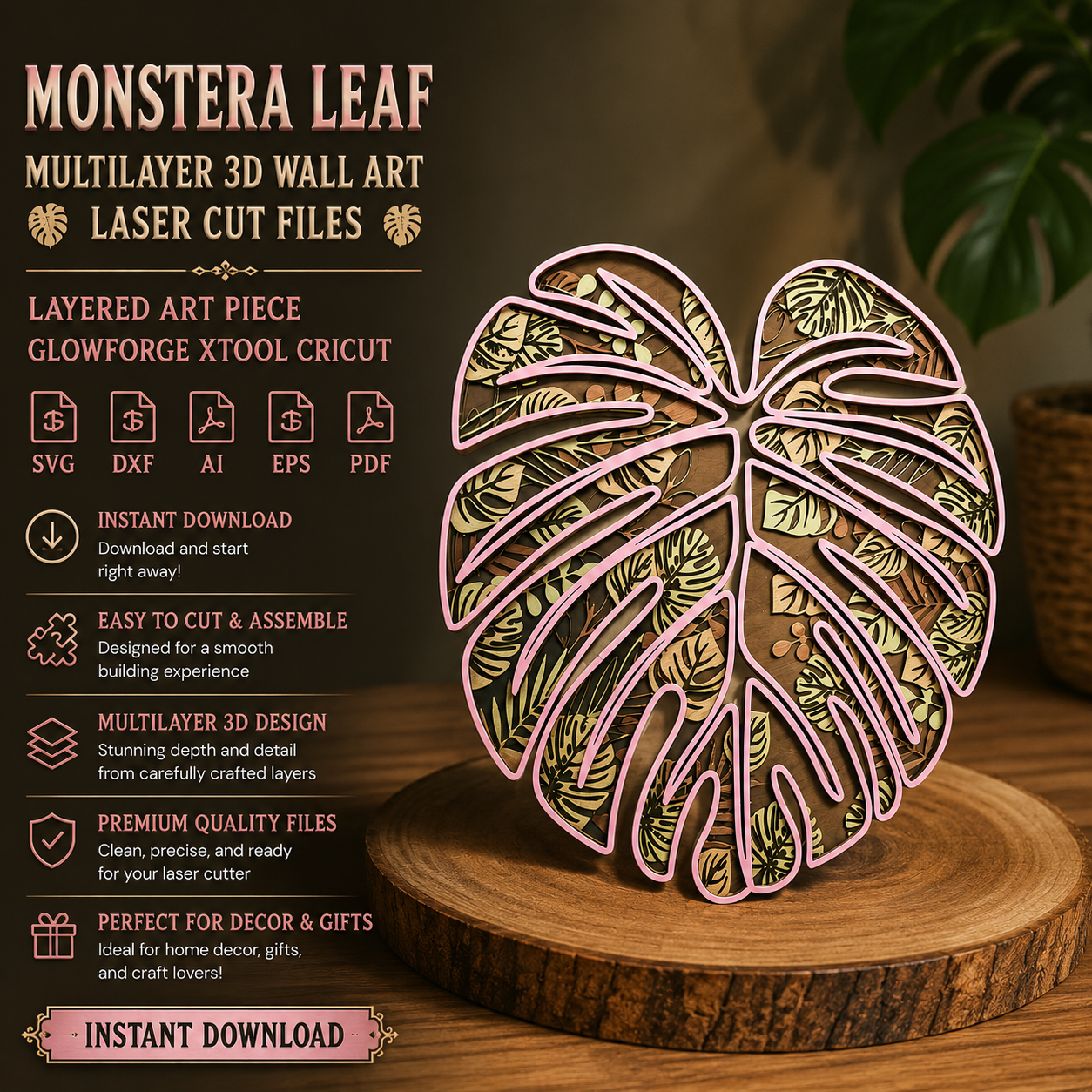 ChatGPT Image Jun 3, 2026, 08_34_56 PM Monstera Leaf 3D Multilayer Laser Cut File | Tropical Wooden Wall Art for Glowforge Xtool Cricut CNC | Svg Dxf - Image 1