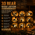 3D Bear Wood Lantern Bundle 9 Laser Cut Files | Tealight Candle Holder Night Lamp Wooden Decor for Glowforge Xtool CNC | SVG DXF